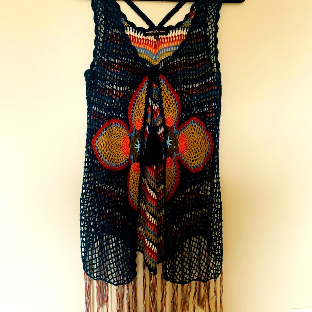 Crochet fringed vest
